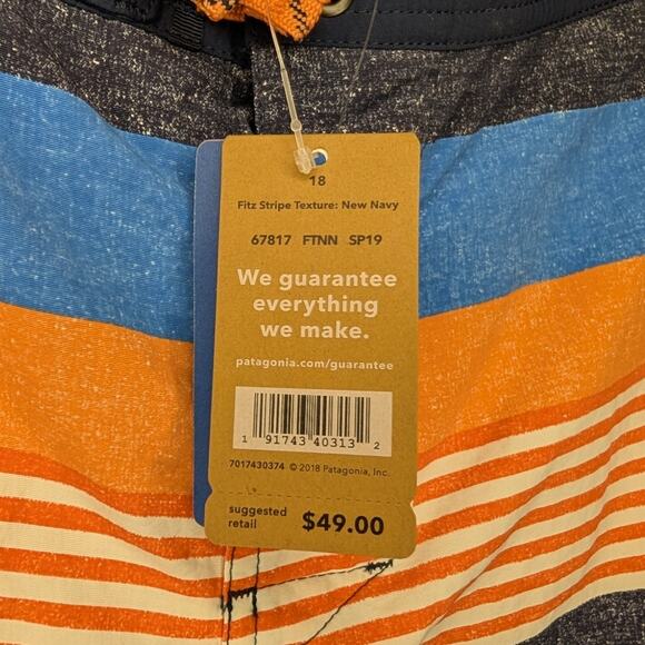 Patagonia Boys' Wavefarer Boardshorts Fitz Stripe Navy Orange - Picture 4 of 6